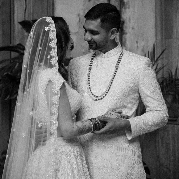 White beaded bridal lehenga